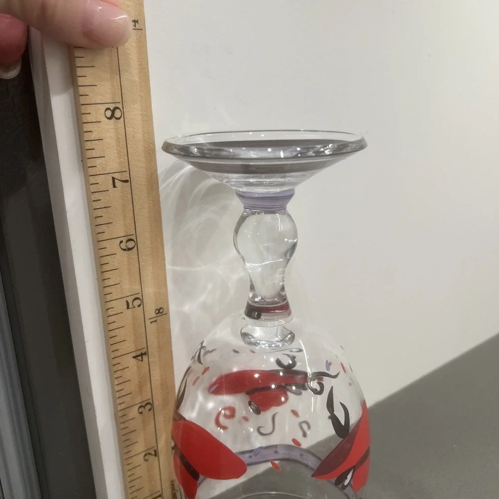 VINTAGE RED HAT LADY WINE GOBLET----HANDPAINTED----